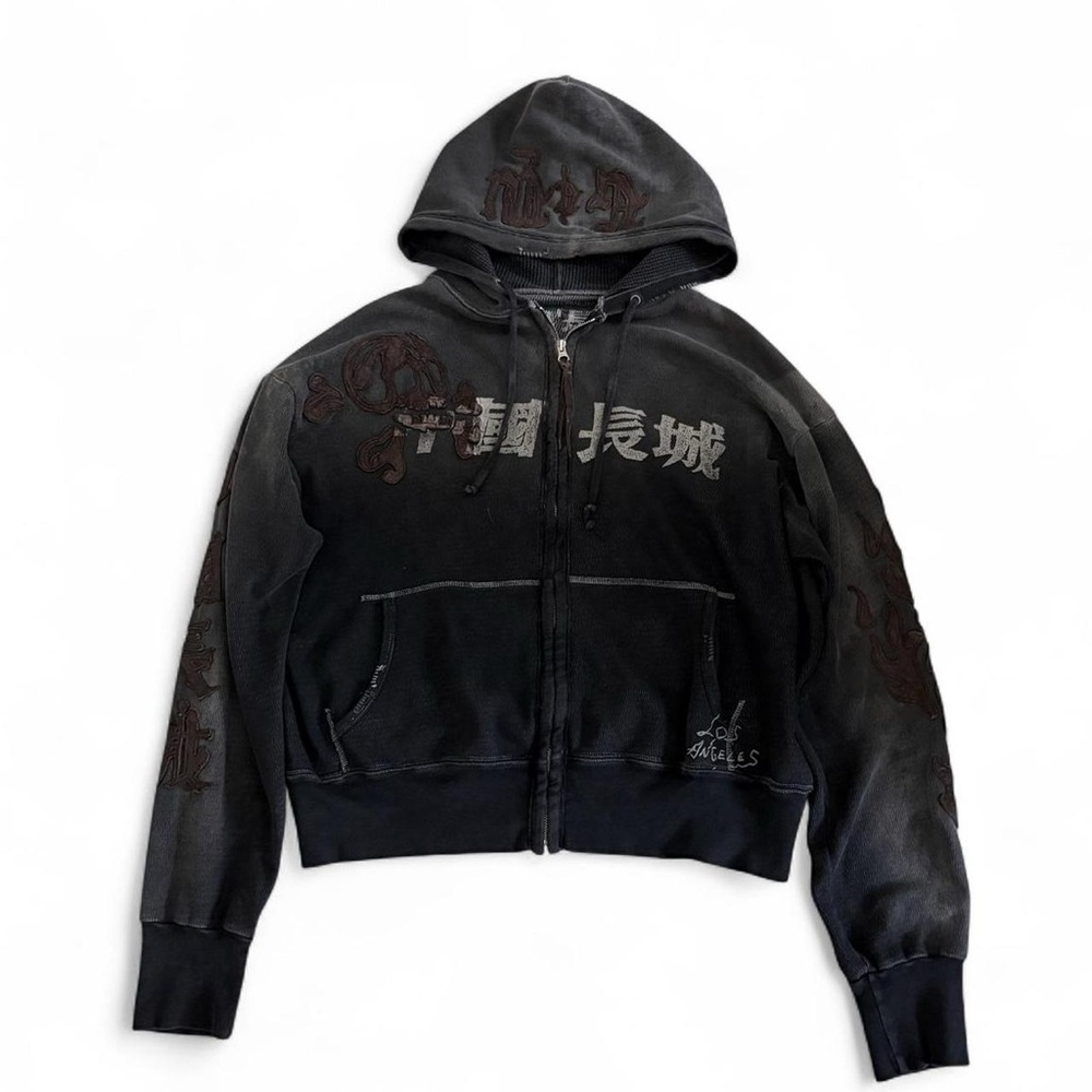 Y2K Vintage The Great China Wall Leather Skull Thermal Waffle Hoodie